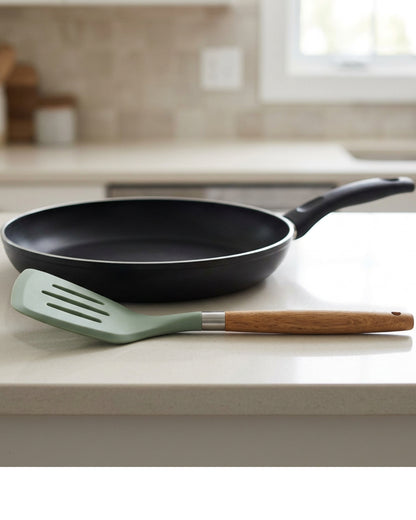 Oracas Slotleaf Wood-Handle Silicone Slotted Turner 13 in Sage - Lifestyle view