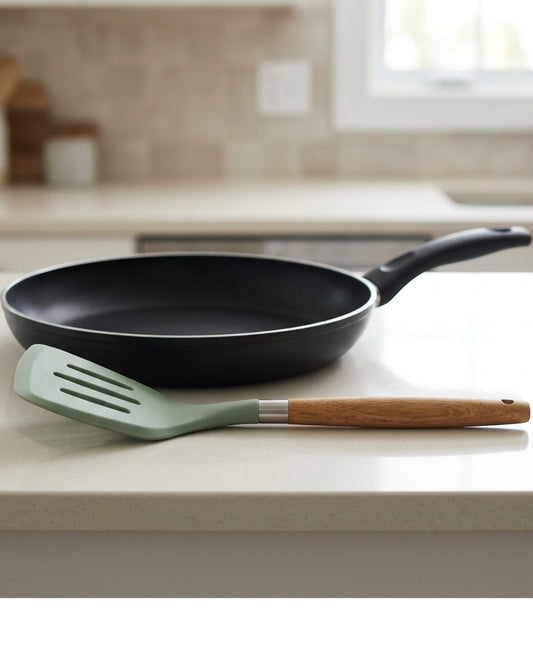 Oracas Slotleaf Wood-Handle Silicone Slotted Turner 13 in Sage - Lifestyle view