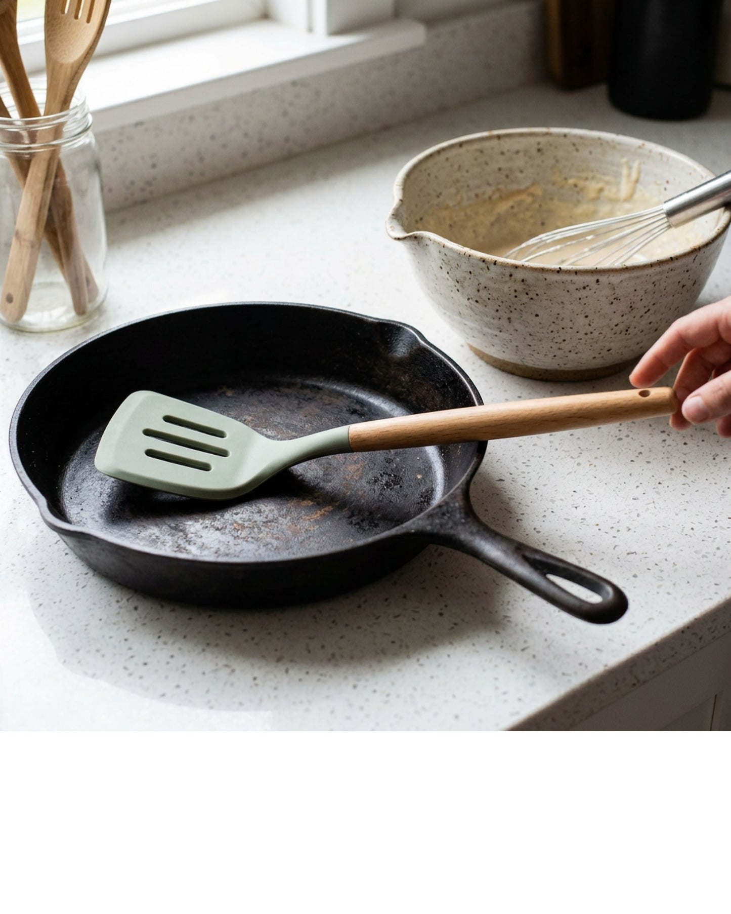 Oracas Wood Handle Silicone Slotted Turner Sage 12.2 in