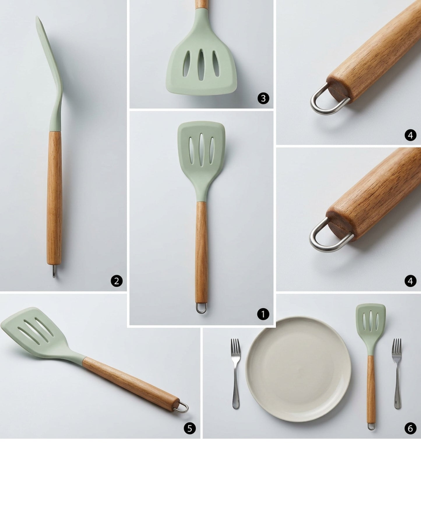 Oracas Wood Handle Silicone Slotted Turner Sage 12.2 in