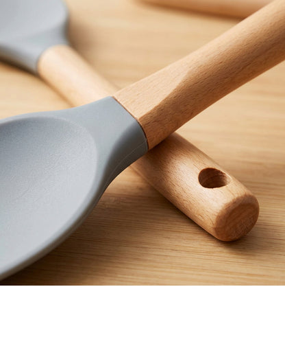 Oracas Wood Handle Silicone Spatula Spoon Gray 11.8 in
