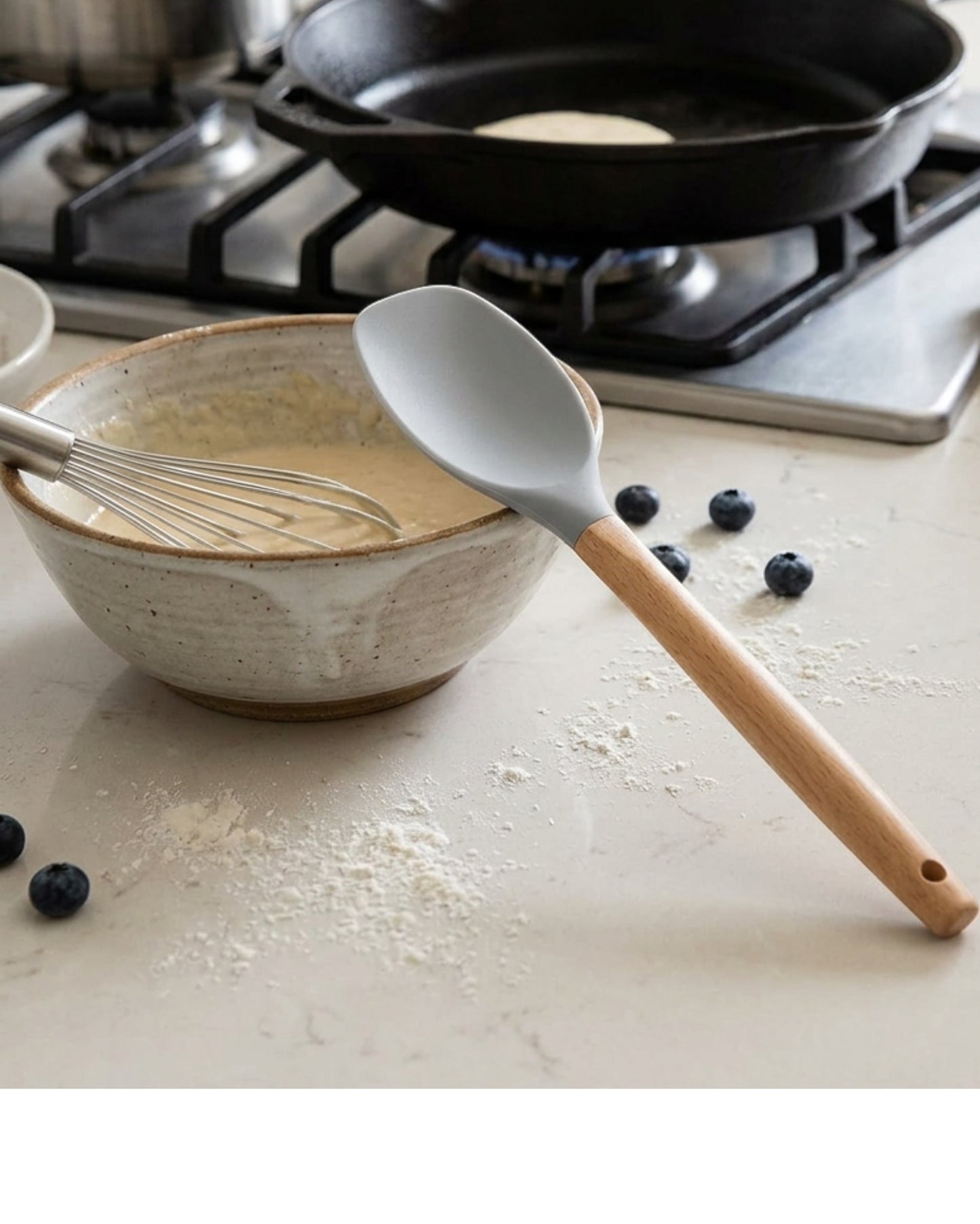 Oracas Wood Handle Silicone Spatula Spoon Gray 11.8 in