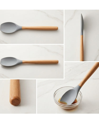 Oracas Wood Handle Silicone Spatula Spoon Gray 11.8 in