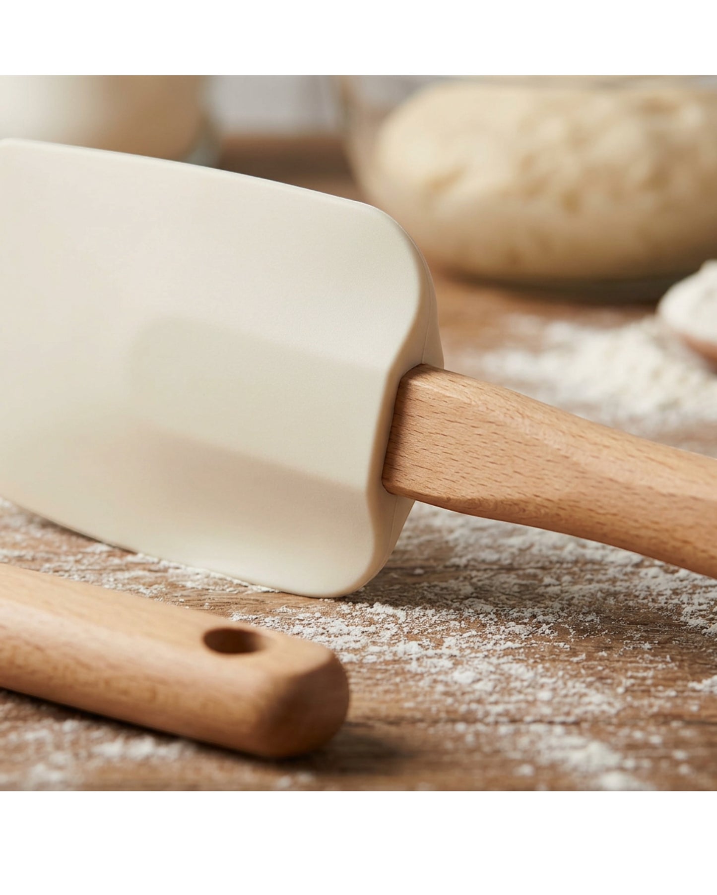 Oracas Wood Handle Silicone Spoonula Set Cream 2 Piece