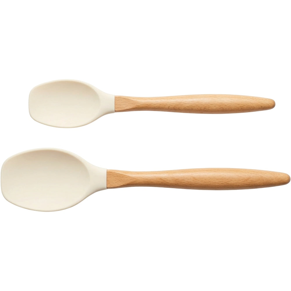 Oracas Wood Handle Silicone Spoonula Set Cream 2 Piece