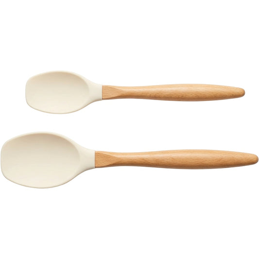 Oracas Wood Handle Silicone Spoonula Set Cream 2 Piece