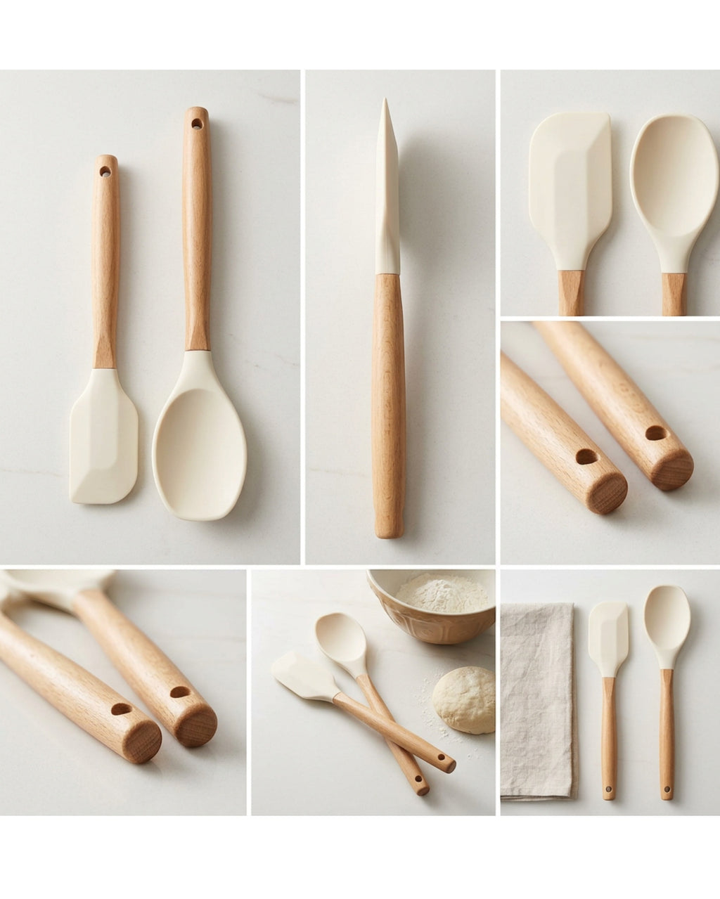 Oracas Wood Handle Silicone Spoonula Set Cream 2 Piece
