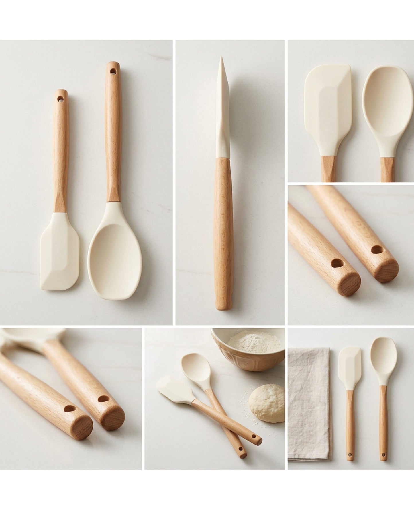 Oracas Wood Handle Silicone Spoonula Set Cream 2 Piece