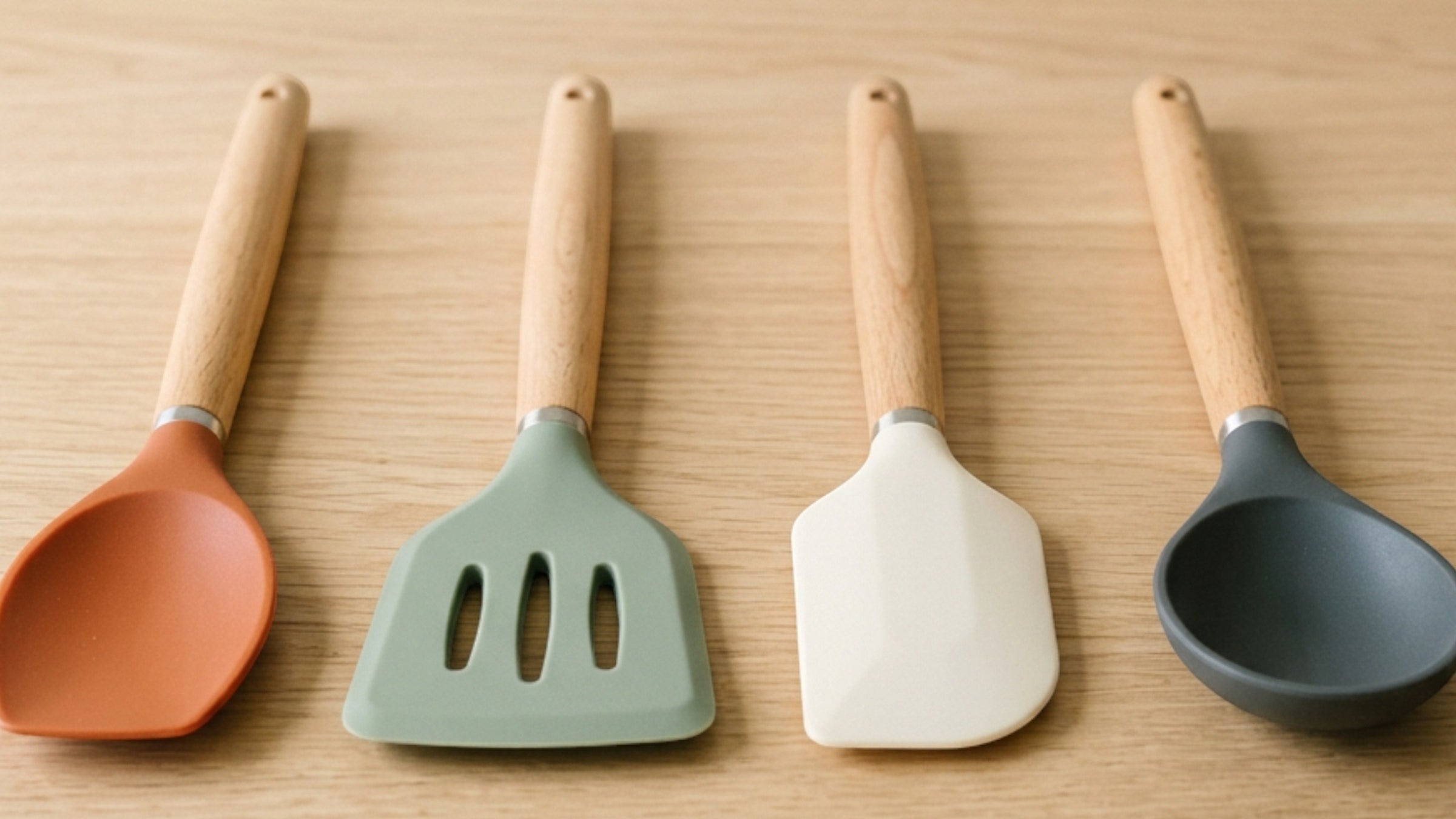 Oracas Wood-Handle Silicone Kitchen Utensils
